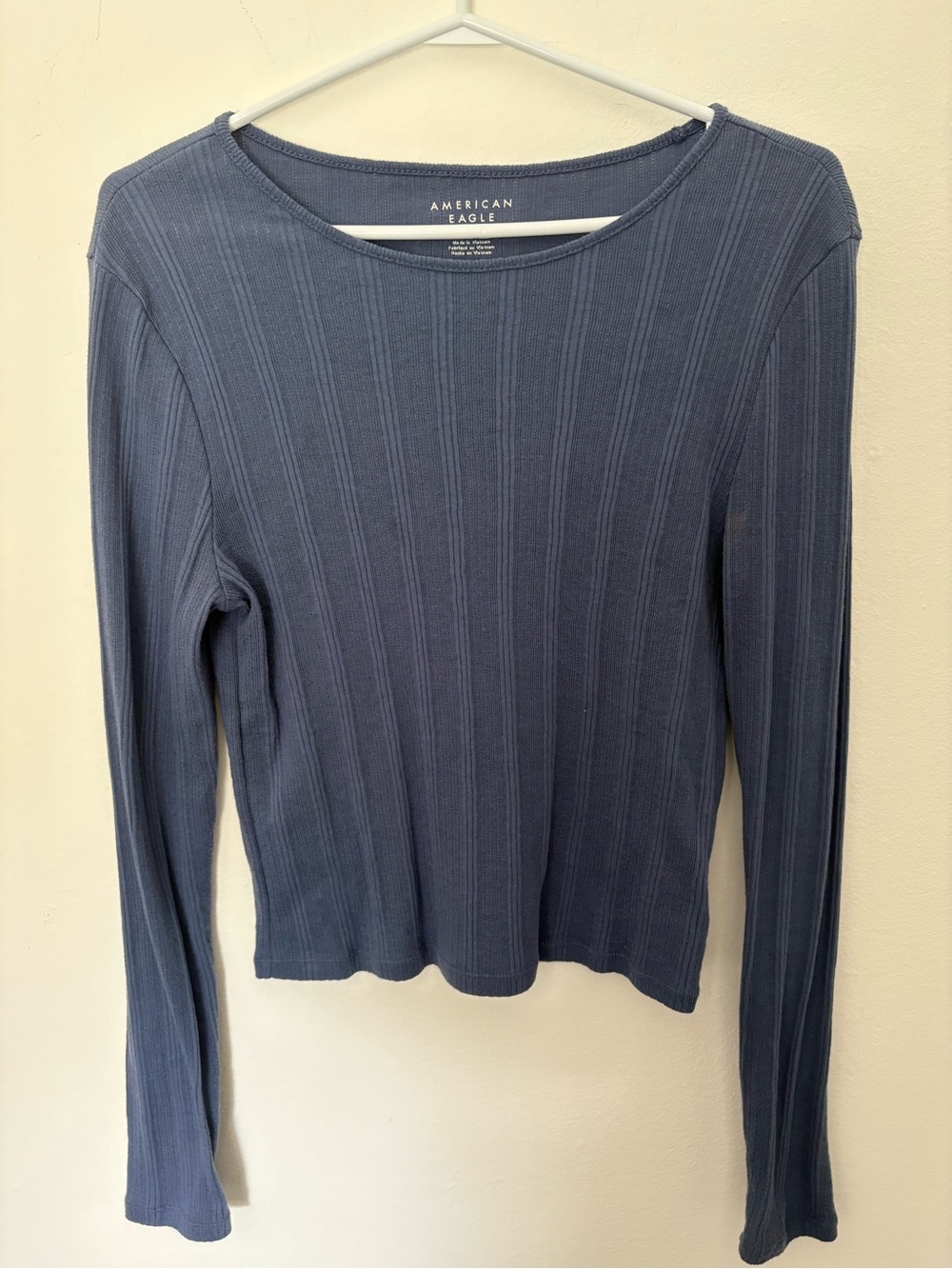 American Eagle Outfitters Ribbed Long Sleeve Crew Top - Slate Blue